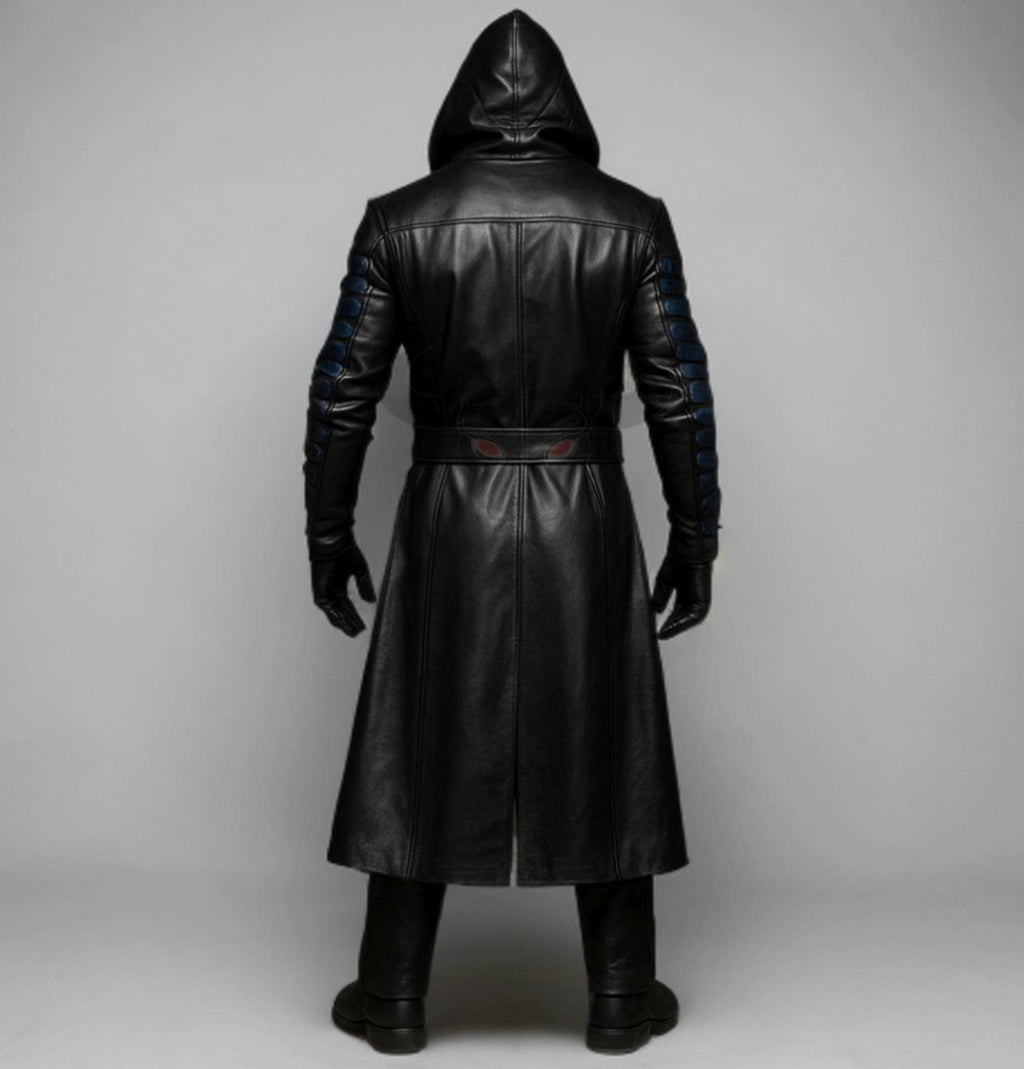 Genuine Leather Hooded Trench Coat: Medieval Steampunk Gothic Cloak