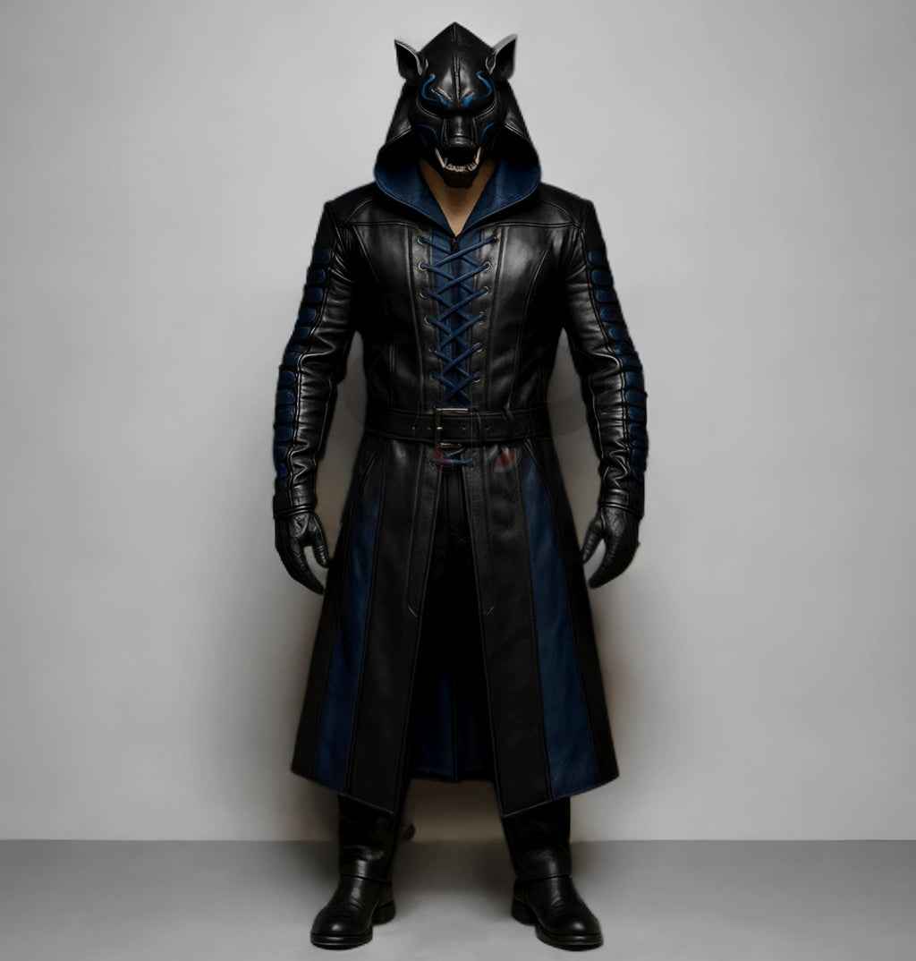 Genuine Leather Hooded Trench Coat: Medieval Steampunk Gothic Cloak