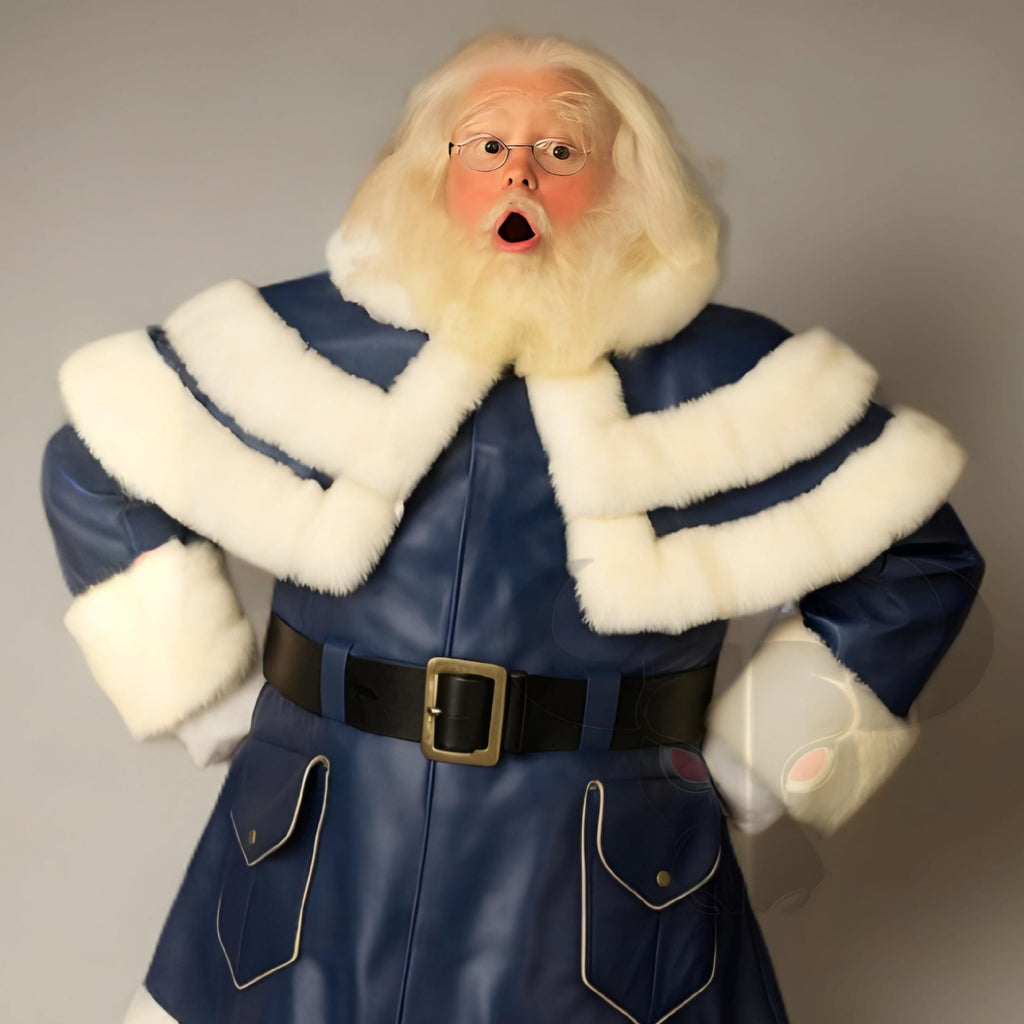 Blue Santa Claus Costume Men’s Faux Fur Leather Suit Christmas Cosplay Handmade | Christmas Outfit
