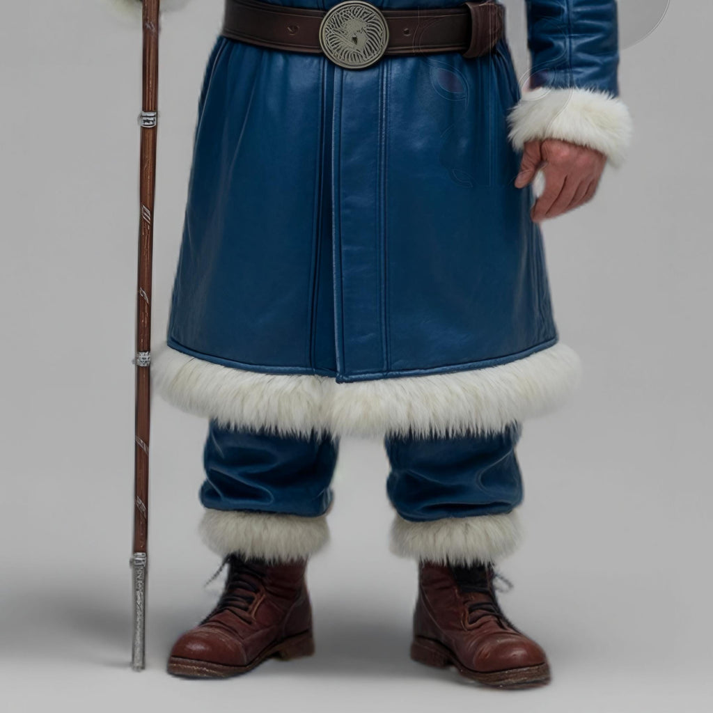 Blue Santa Claus Costume | Genuine Leather Winter Father Christmas Outfit