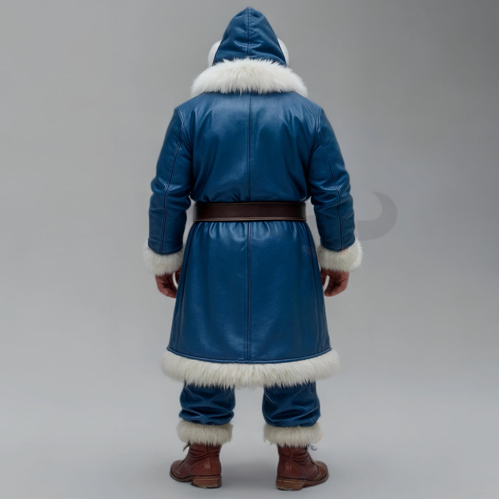 Blue Santa Claus Costume | Genuine Leather Winter Father Christmas Outfit