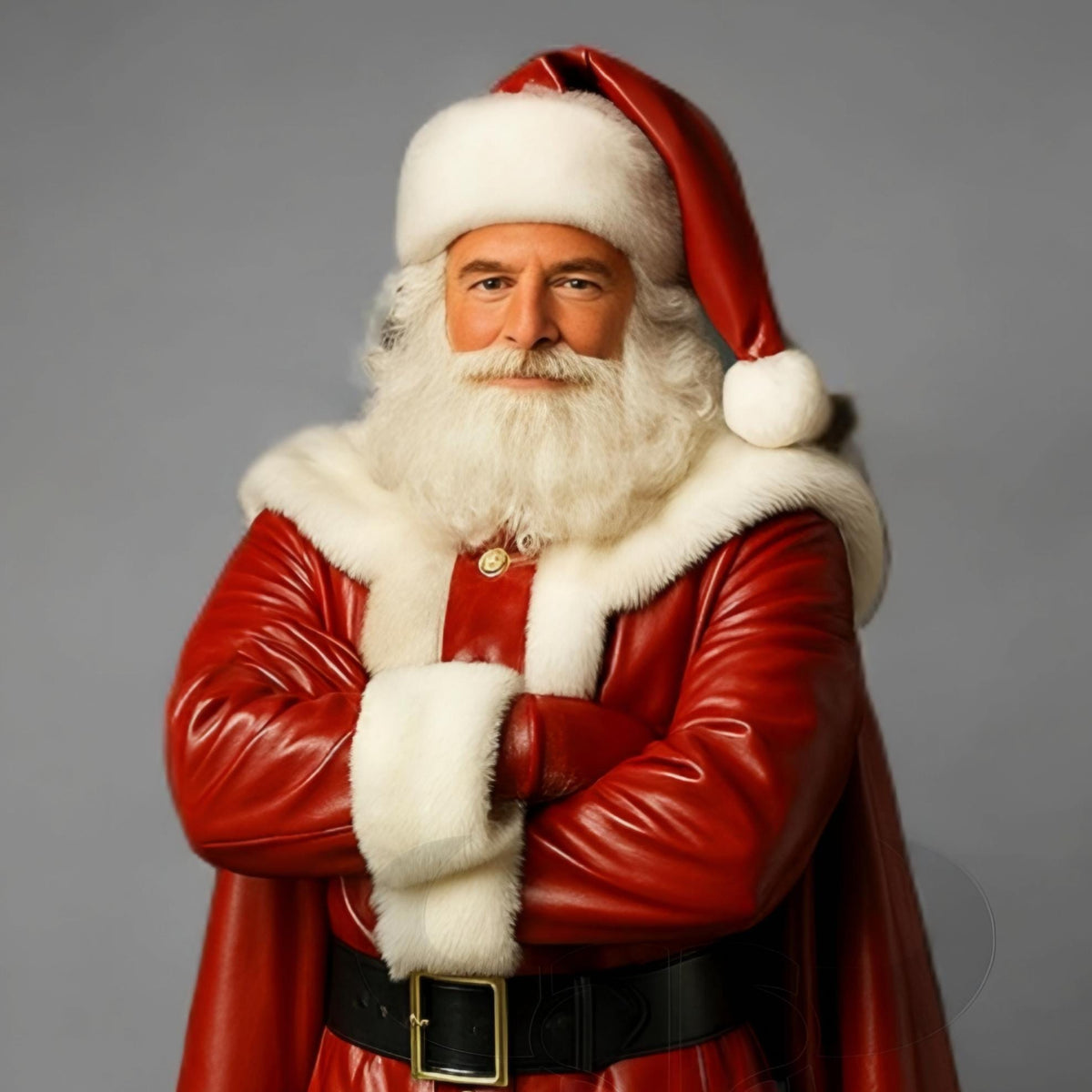 Santa Claus Leather Coat Cosplay Outfit Festive Hooded Trench Shearling Trim Jacket | Christmas Outfit