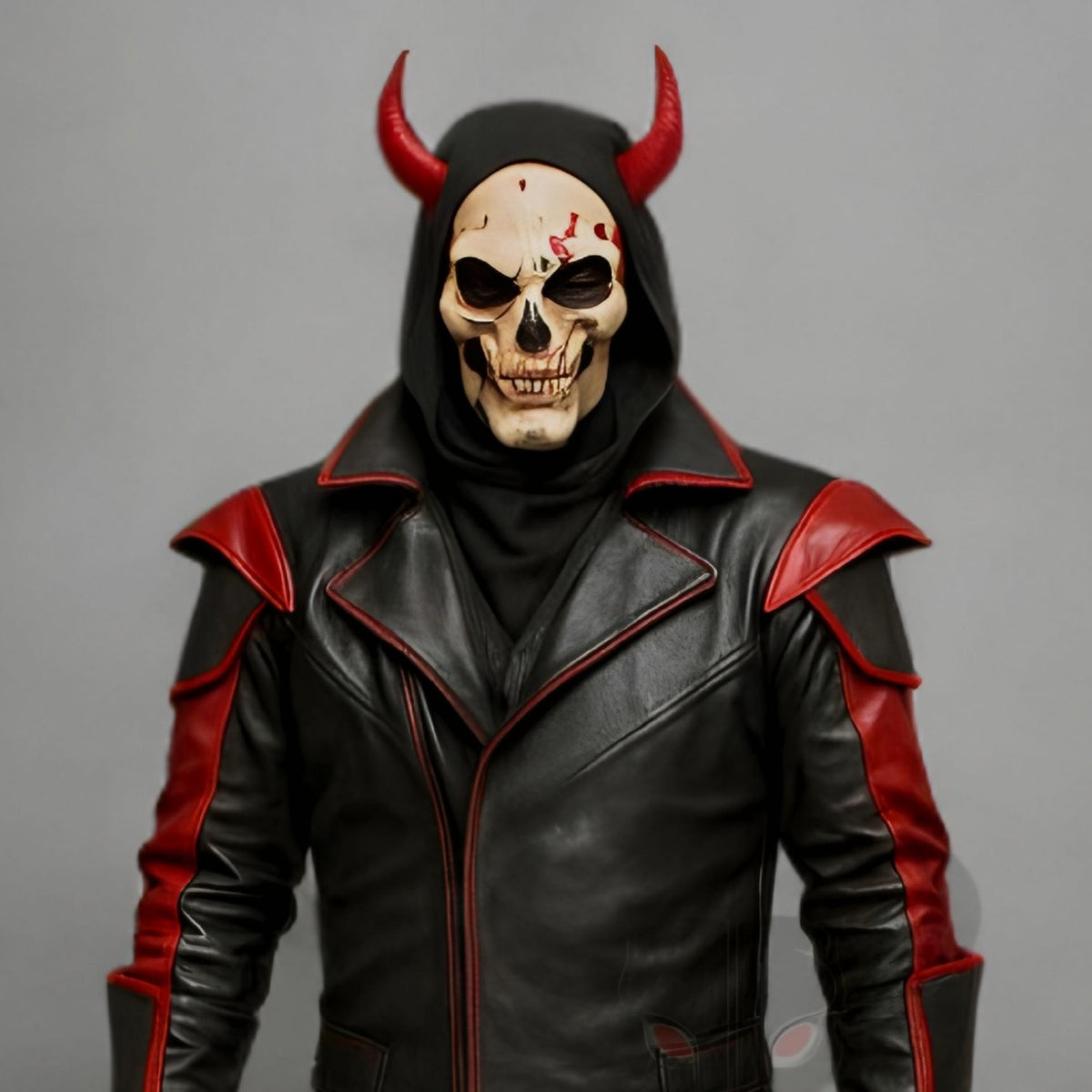 Handmade Demon Skull Leather Costume Set Men Red Black Devil Cosplay Jacket Pants Outfit