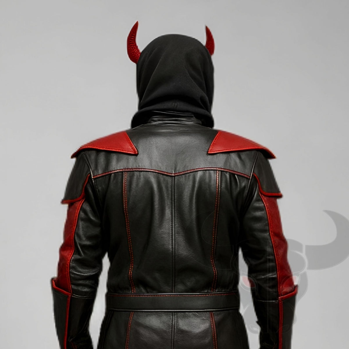 Handmade Demon Skull Leather Costume Set Men Red Black Devil Cosplay Jacket Pants Outfit
