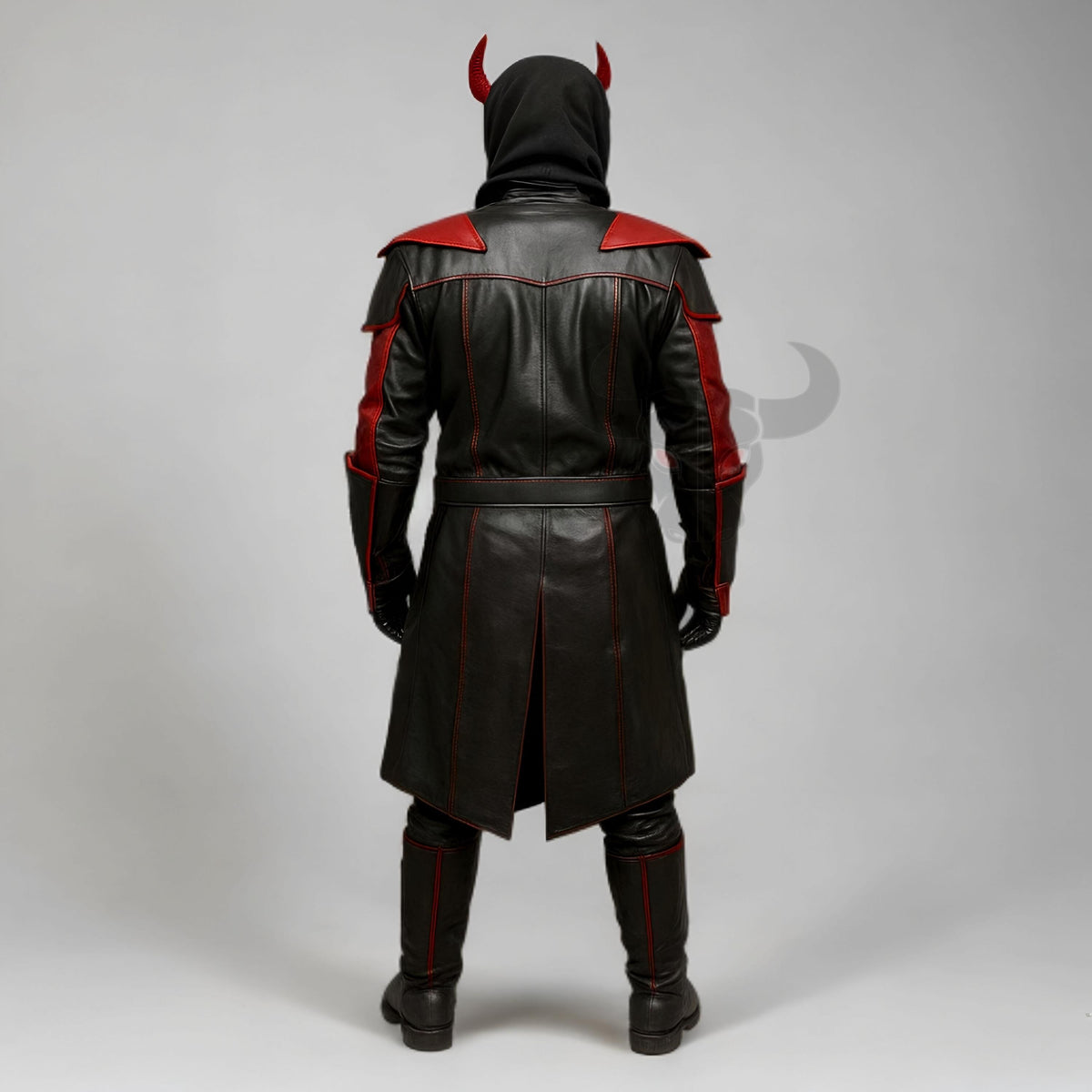 Handmade Demon Skull Leather Costume Set Men Red Black Devil Cosplay Jacket Pants Outfit