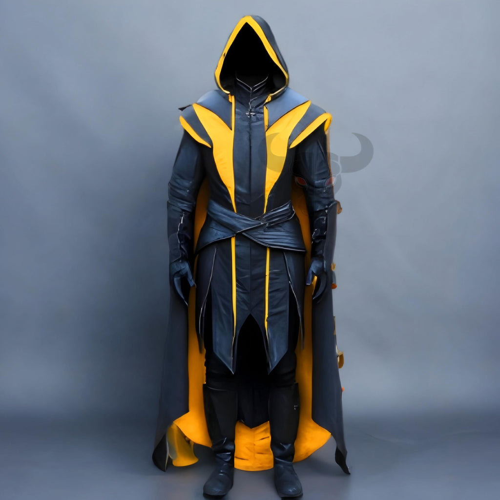 Scorpion Inspired Assassin Cosplay Costume Yellow Black Hooded Cloak Armor Set for Men