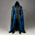 Black and Blue Hooded Leather Cloak Cosplay Costume Medieval Wizard Robe Gothic Cape