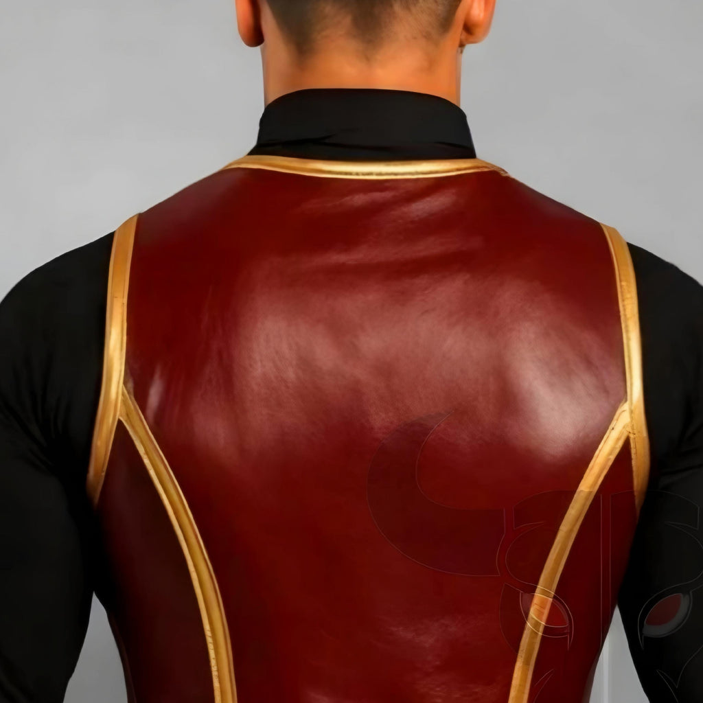 Handmade Maroon Leather Vest with Gold Trim for Men | Steampunk Cosplay Costume Outfit