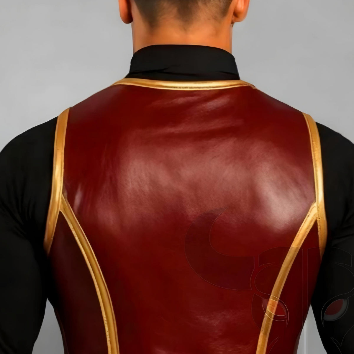 Handmade Maroon Leather Vest with Gold Trim for Men | Steampunk Cosplay Costume Outfit