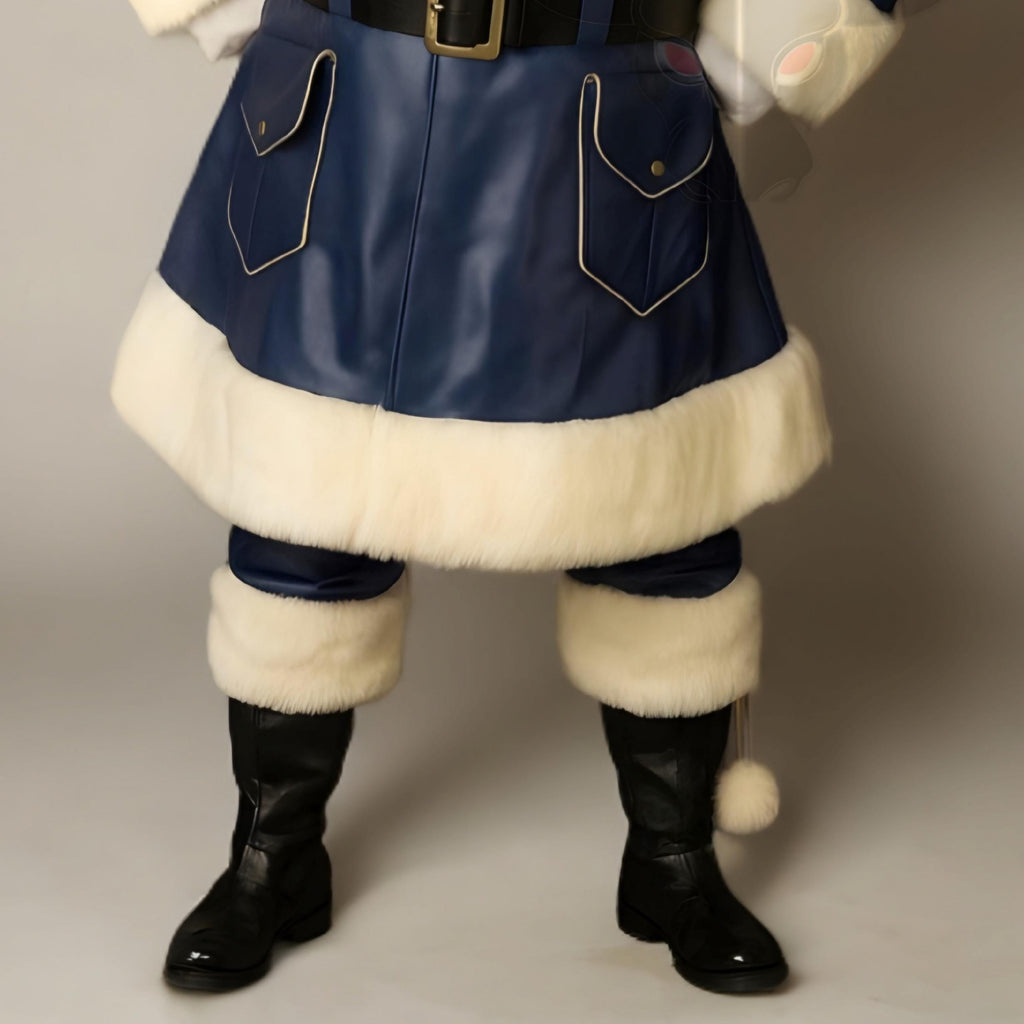 Blue Santa Claus Costume Men’s Faux Fur Leather Suit Christmas Cosplay Handmade | Christmas Outfit
