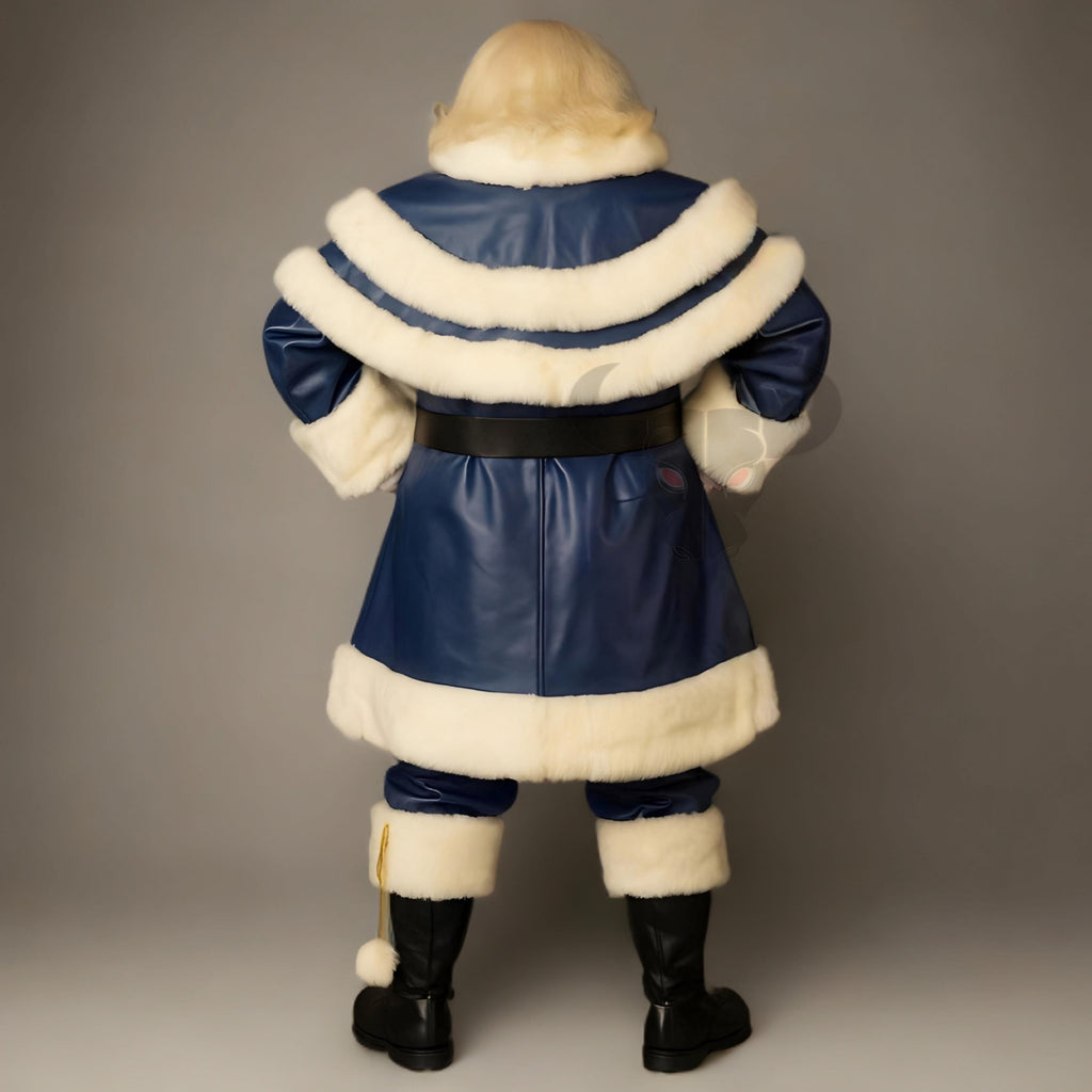 Blue Santa Claus Costume Men’s Faux Fur Leather Suit Christmas Cosplay Handmade | Christmas Outfit