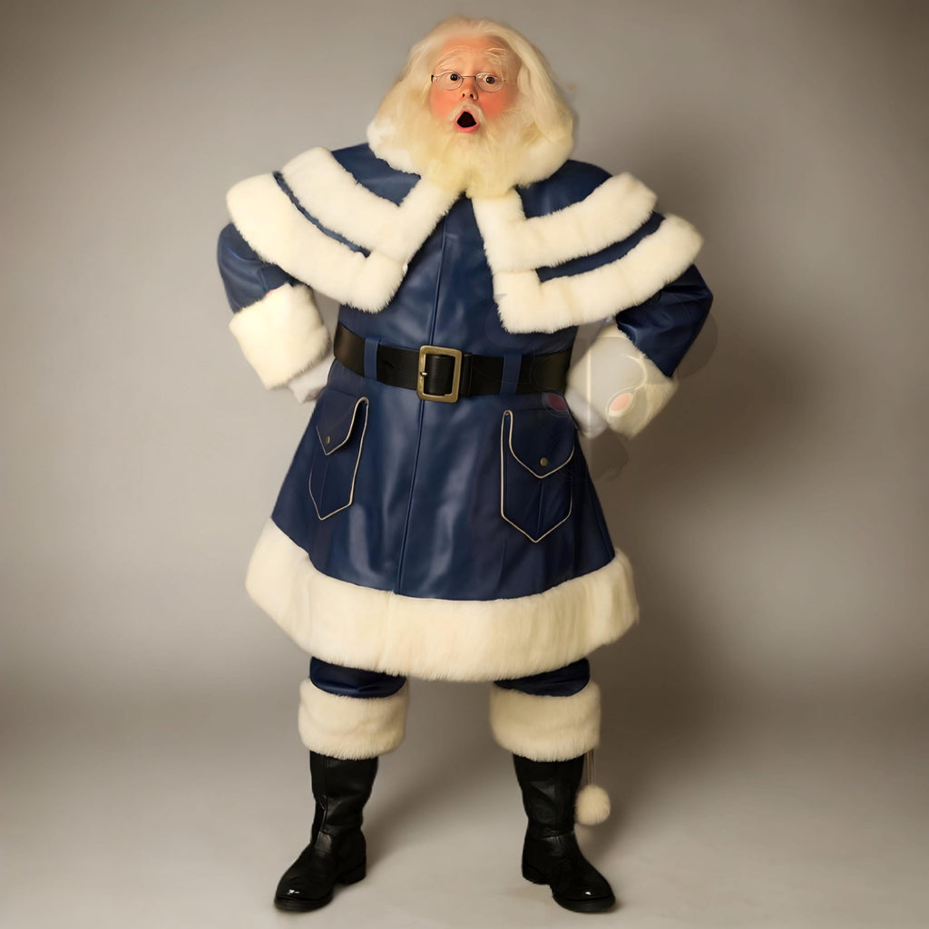 Blue Santa Claus Costume Men’s Faux Fur Leather Suit Christmas Cosplay Handmade | Christmas Outfit