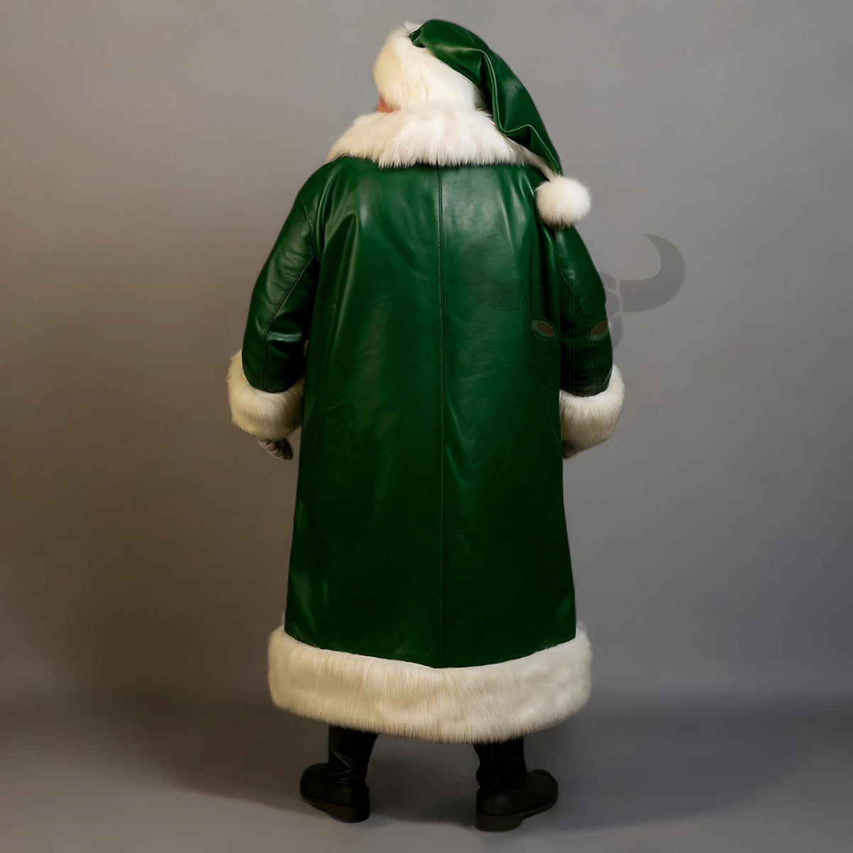HandMade Green Leather Santa Claus Costume Coat With Fur Trim | Christmas Cosplay Outfit Men