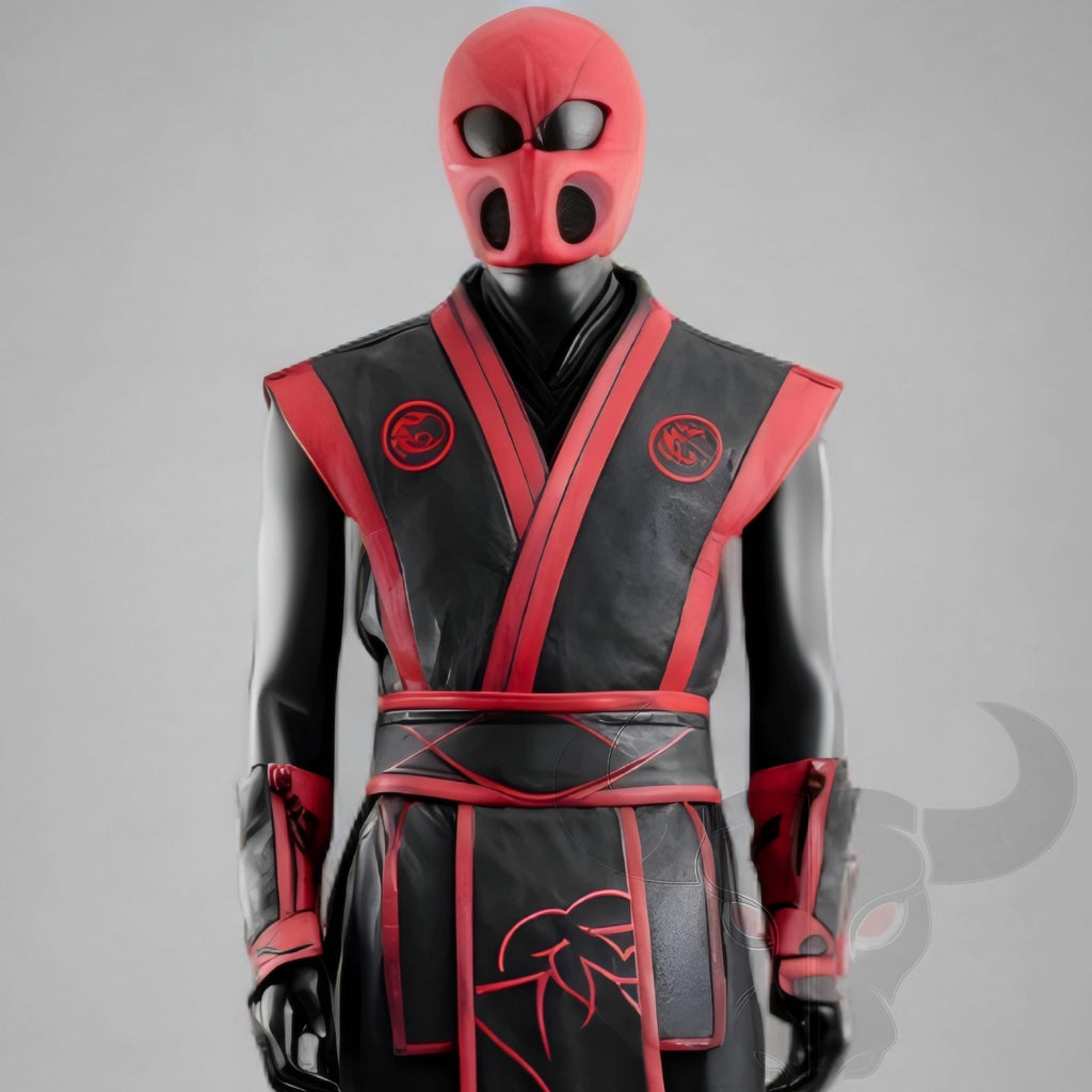 Red Black Ninja Warrior Costume Men’s Leather Cosplay Outfit Mortal Style Suit