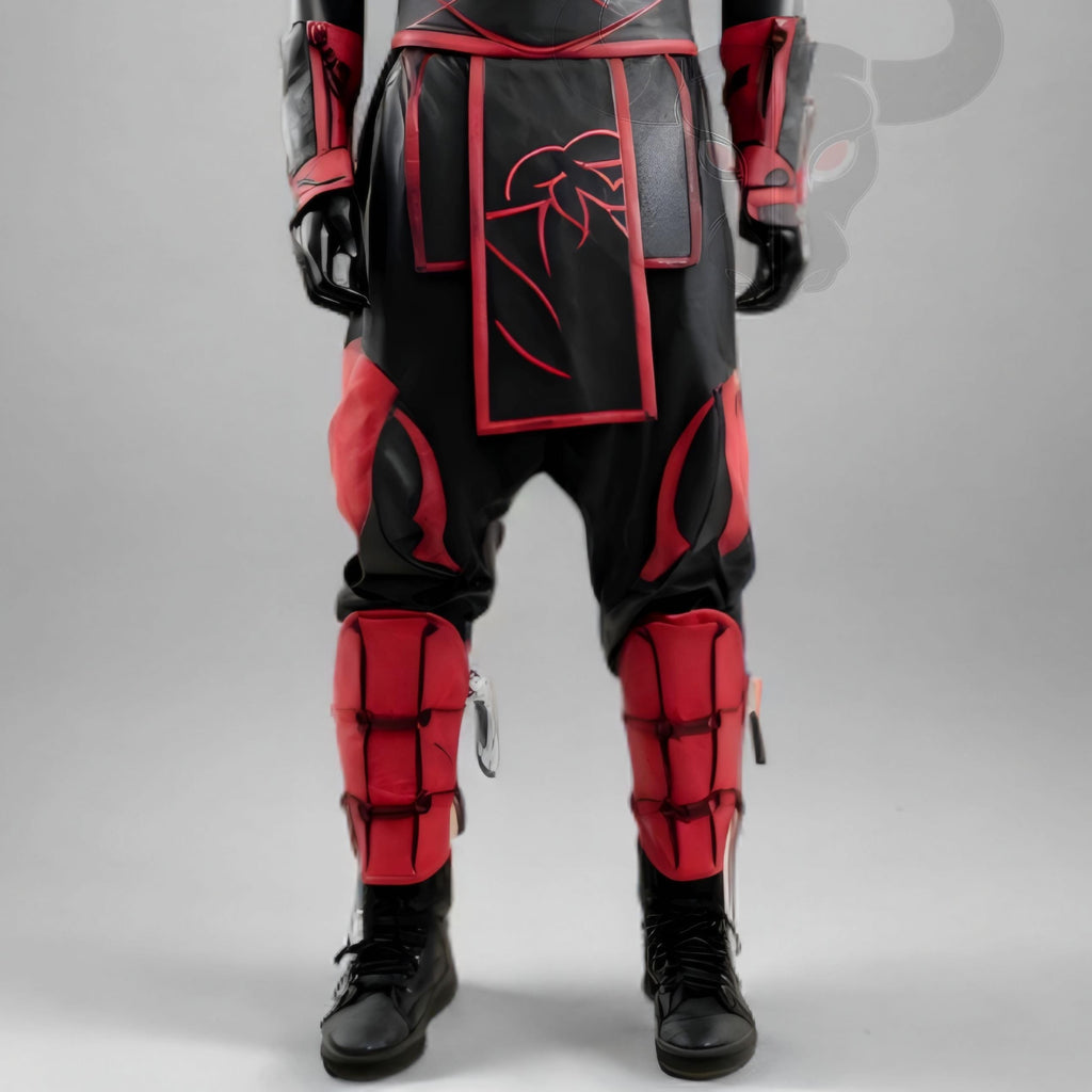 Red Black Ninja Warrior Costume Men’s Leather Cosplay Outfit Mortal Style Suit