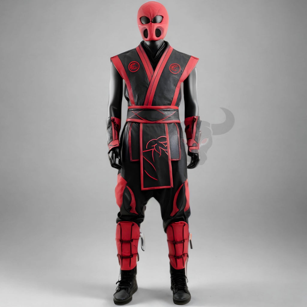 Red Black Ninja Warrior Costume Men’s Leather Cosplay Outfit Mortal Style Suit