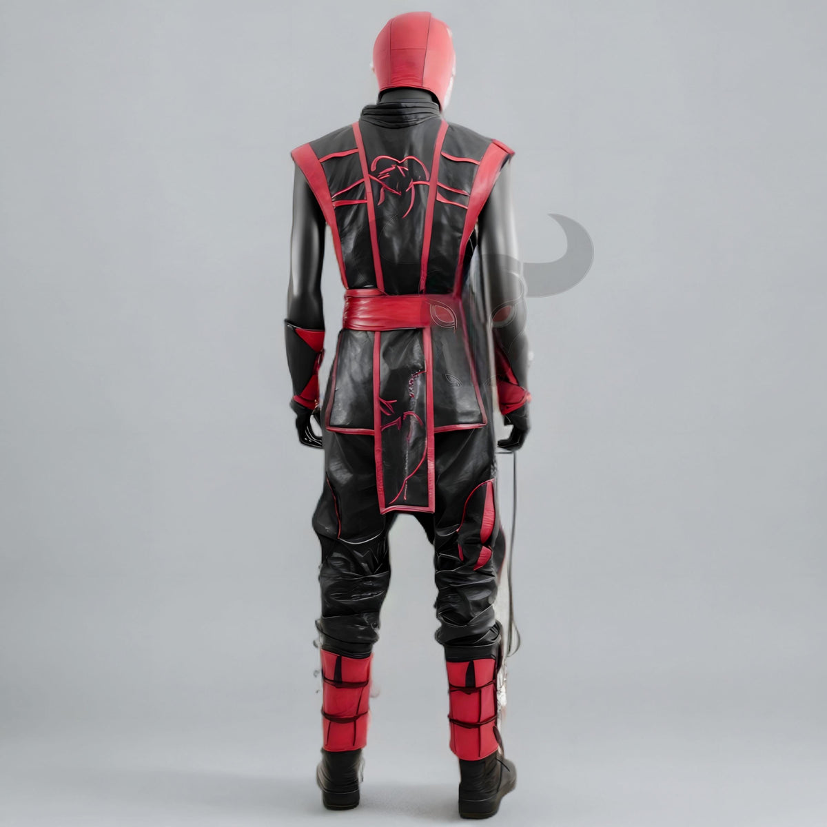 Red Black Ninja Warrior Costume Men’s Leather Cosplay Outfit Mortal Style Suit