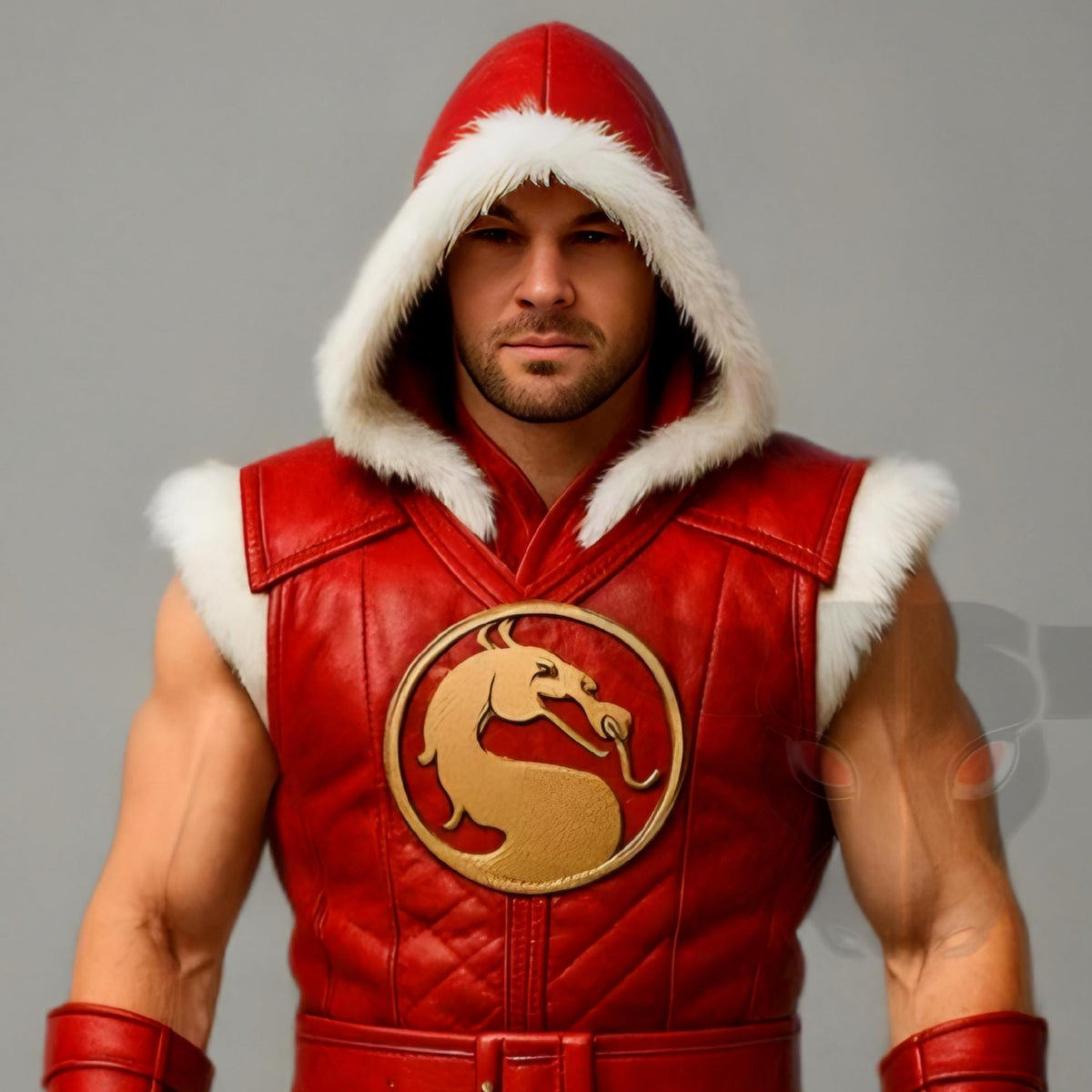 Red Leather Warrior Hooded Costume with Fur Trim | Mortal Kombat Inspired Outfit Cosplay Mens