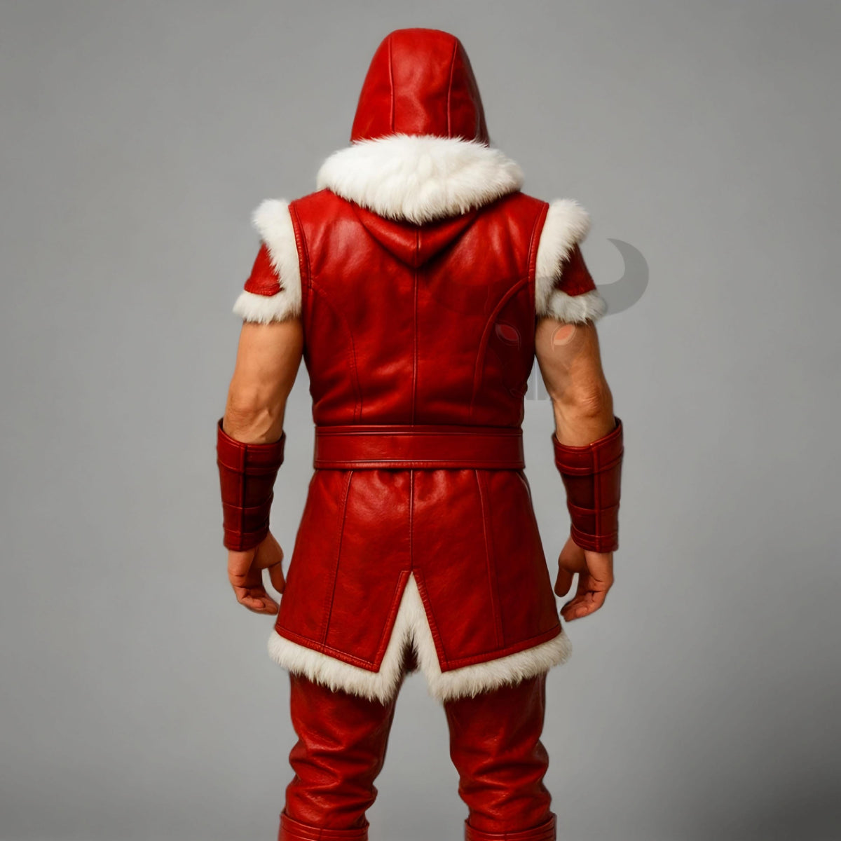 Red Leather Warrior Hooded Costume with Fur Trim | Mortal Kombat Inspired Outfit Cosplay Mens