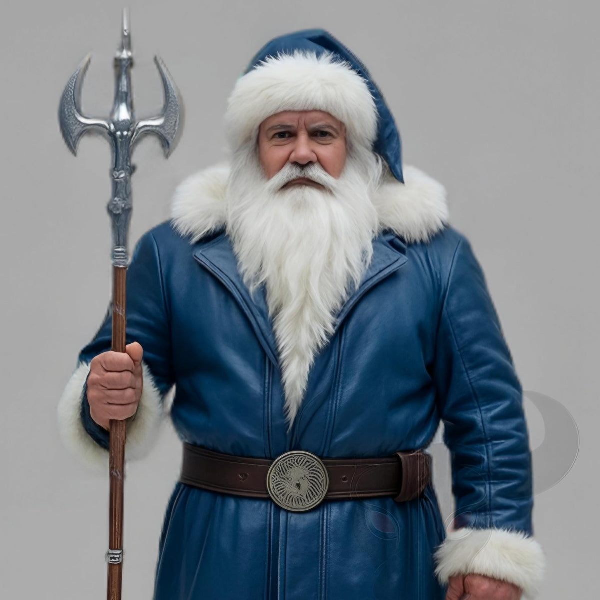 Blue Santa Claus Costume | Genuine Leather Winter Father Christmas Outfit