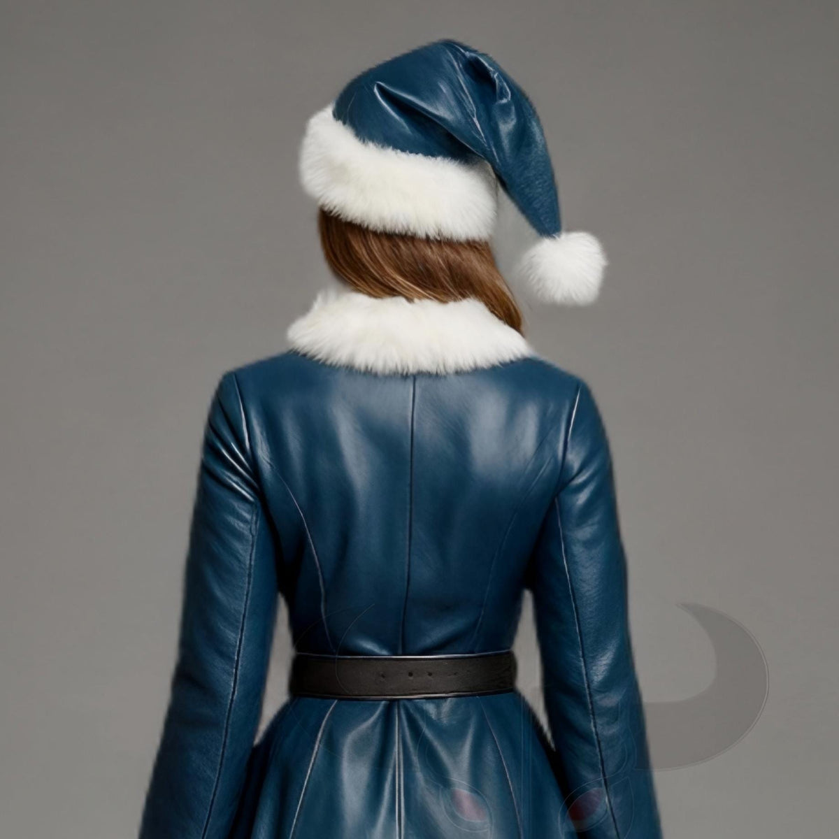 Blue Mrs Claus Dress with Fur Trim Christmas Costume Coat for Holiday Parties