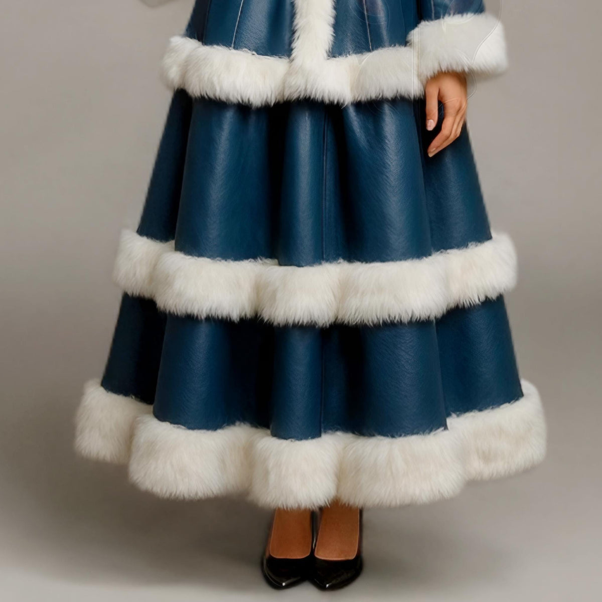 Blue Mrs Claus Dress with Fur Trim Christmas Costume Coat for Holiday Parties