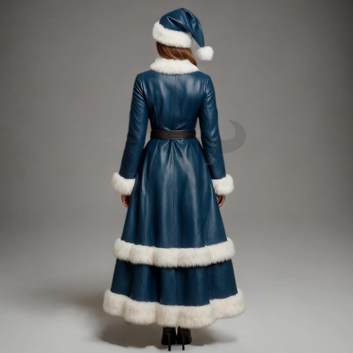 Blue Mrs Claus Dress with Fur Trim Christmas Costume Coat for Holiday Parties