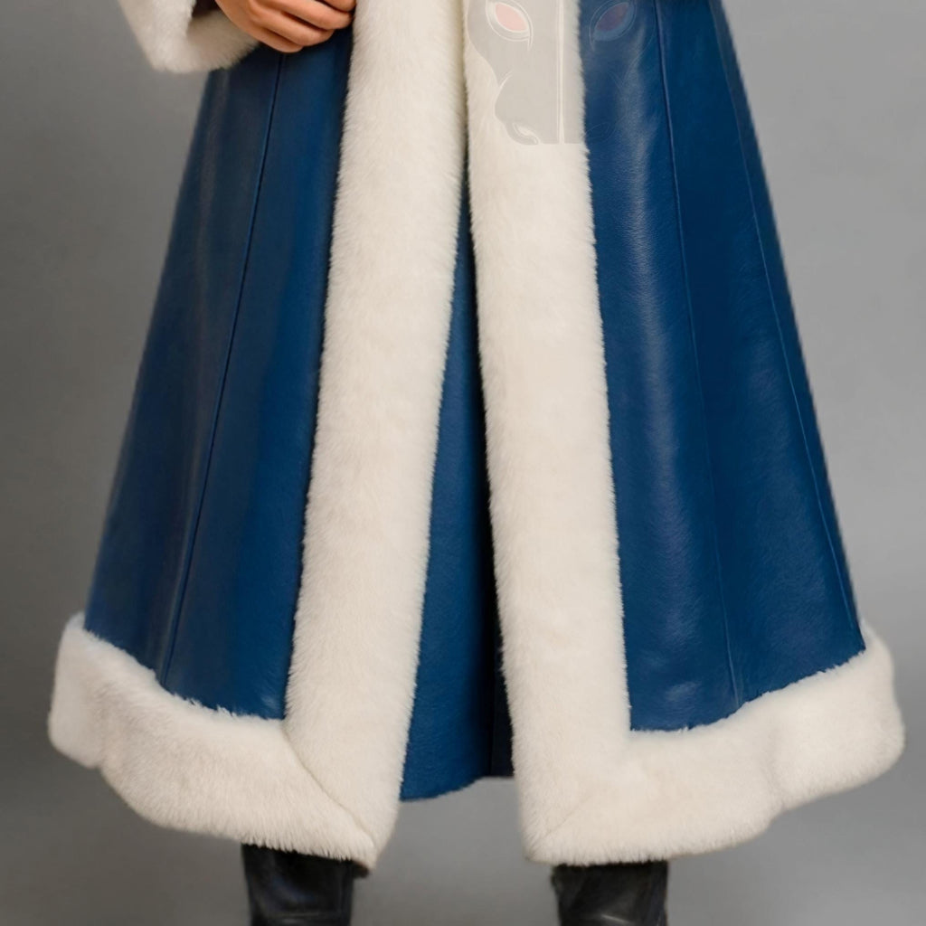 Blue Santa Claus Coat Men Faux Fur Trim Christmas Costume Leather Jacket | Christmas Outfit
