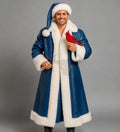 Blue Santa Claus Coat Men Faux Fur Trim Christmas Costume Leather Jacket | Christmas Outfit
