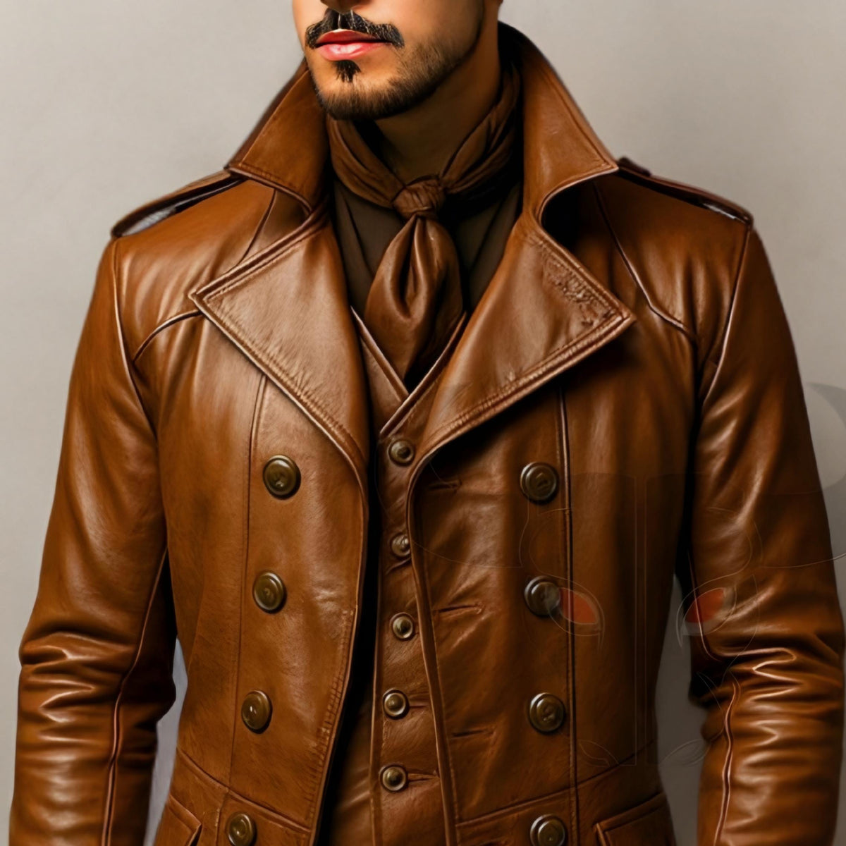 Men’s Brown Leather Trench Coat | Vintage Double-Breasted Long Jacket | Handmade Steampunk Outerwear
