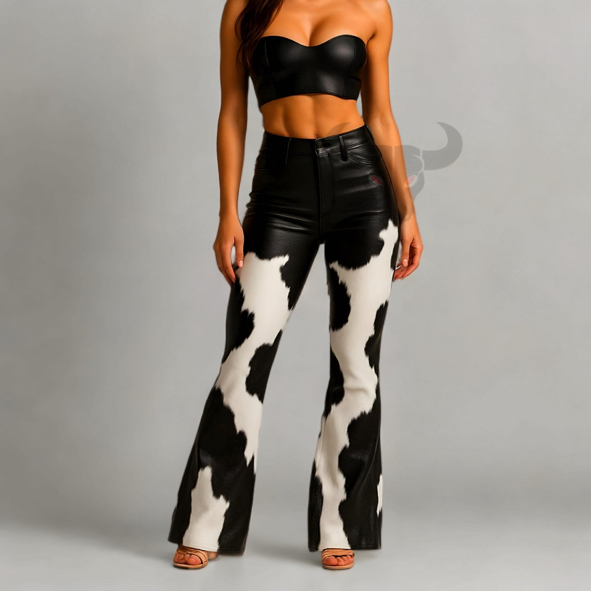 Women’s Cowhide Leather Flare Pants | High Waist Western Hair-On Trousers | Handmade Outfit