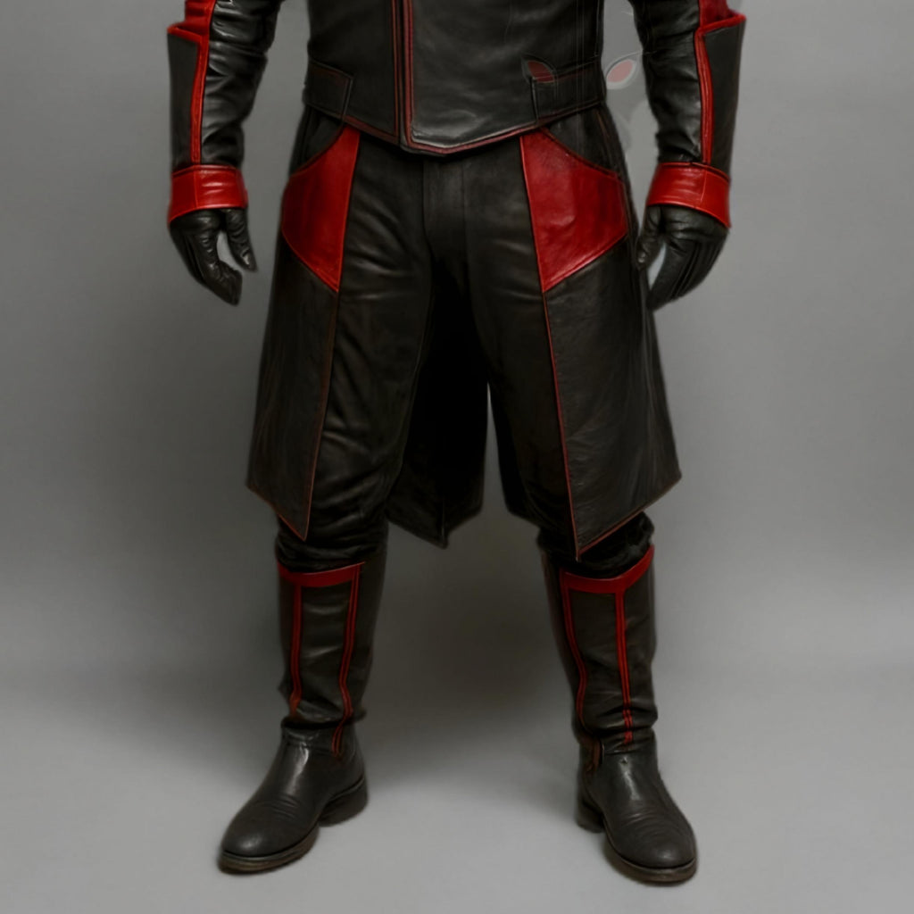 Handmade Demon Skull Leather Costume Set Men Red Black Devil Cosplay Jacket Pants Outfit