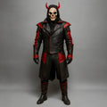 Handmade Demon Skull Leather Costume Set Men Red Black Devil Cosplay Jacket Pants Outfit