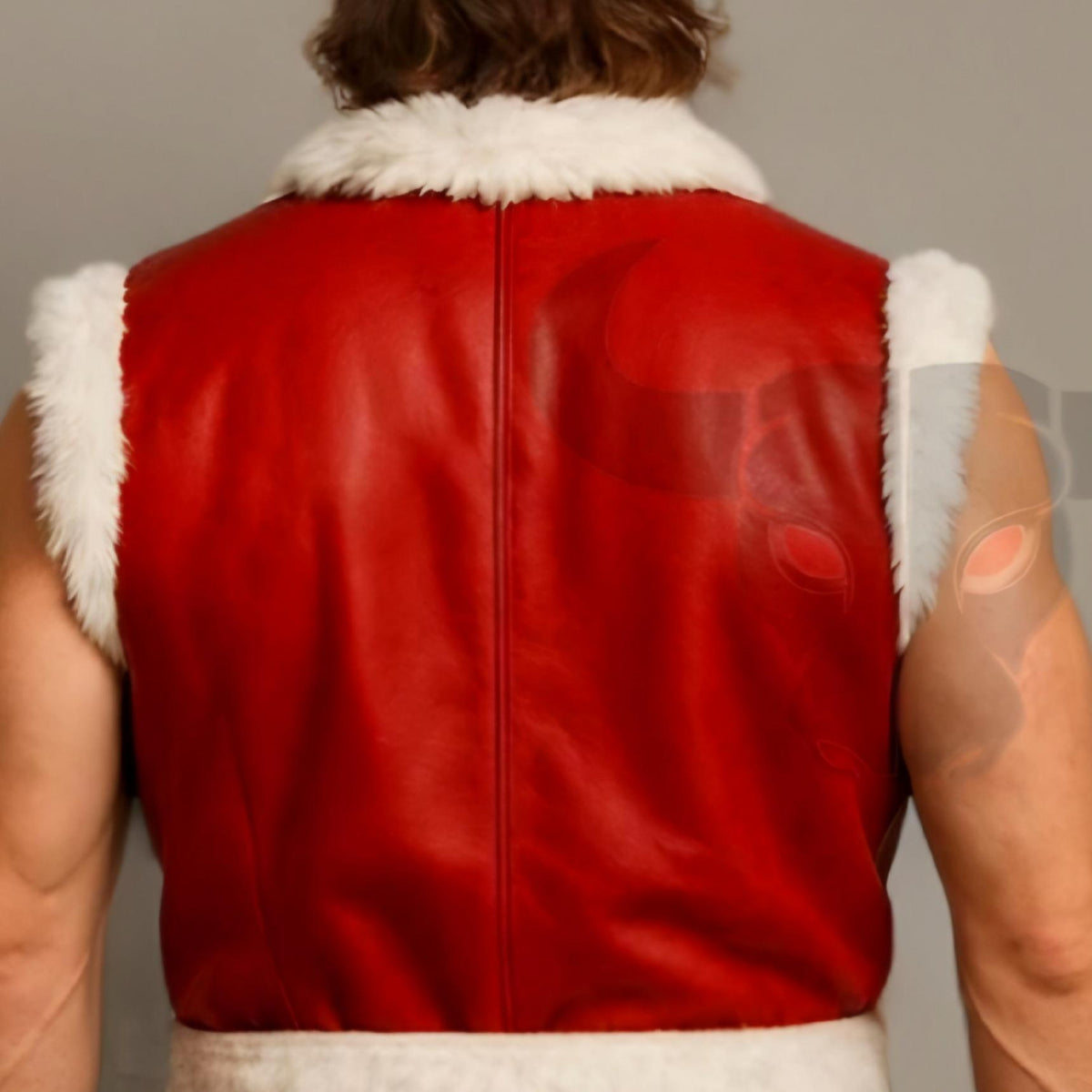 Men’s Christmas Leather Vest Viking Santa Costume Red Fur Trim Holiday Cosplay Outfit