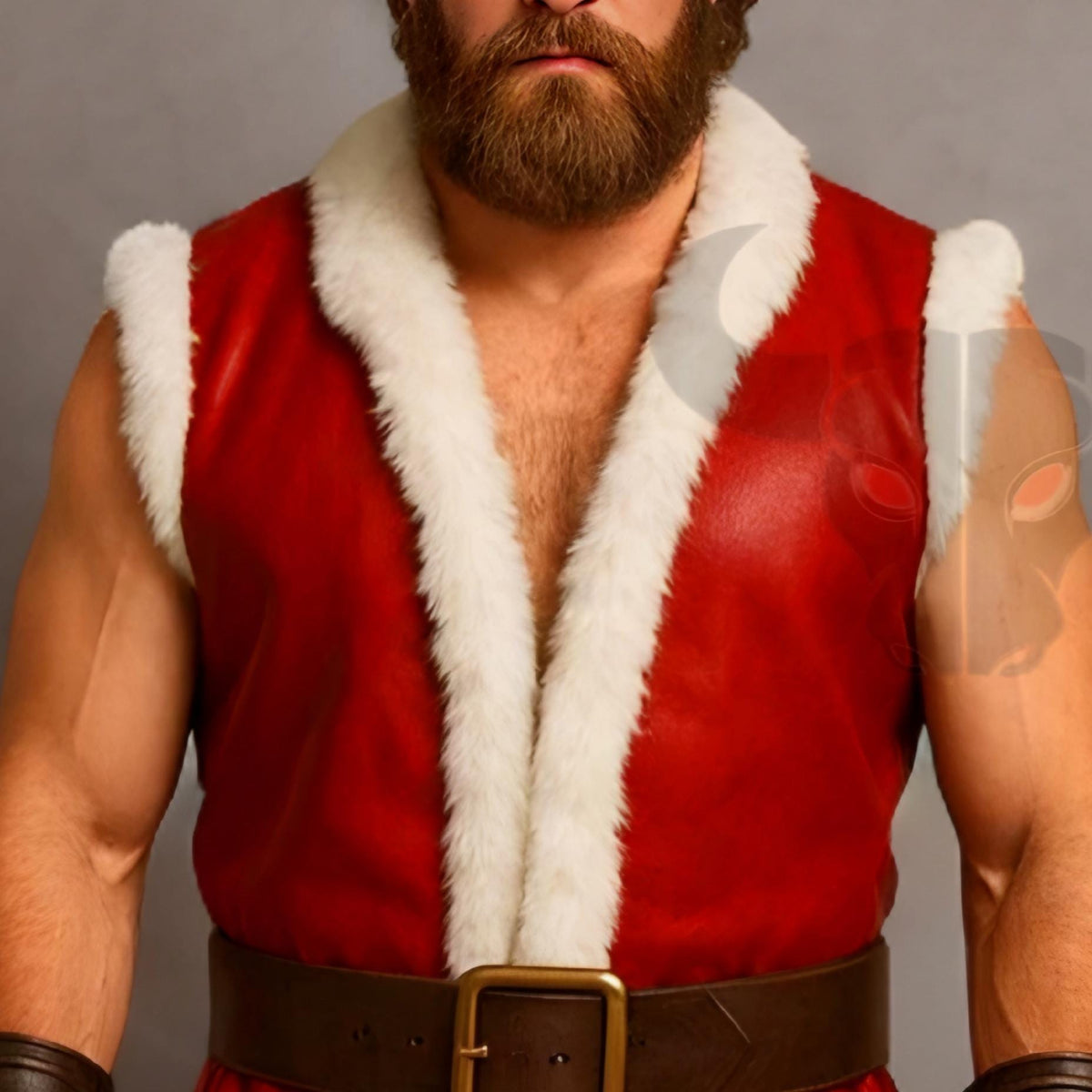 Men’s Christmas Leather Vest Viking Santa Costume Red Fur Trim Holiday Cosplay Outfit