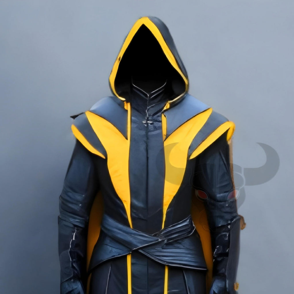 Scorpion Inspired Assassin Cosplay Costume Yellow Black Hooded Cloak Armor Set for Men
