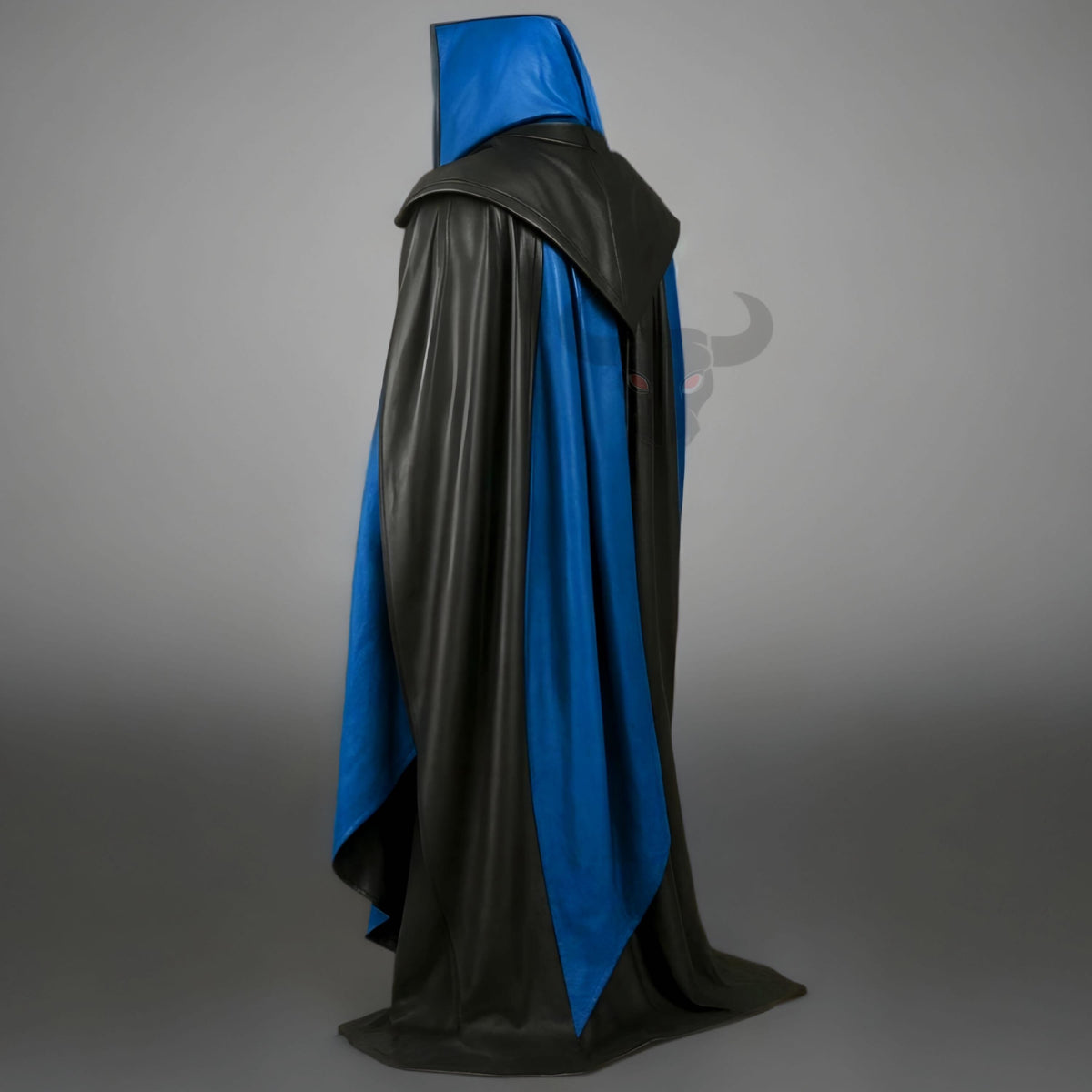 Black and Blue Hooded Leather Cloak Cosplay Costume Medieval Wizard Robe Gothic Cape