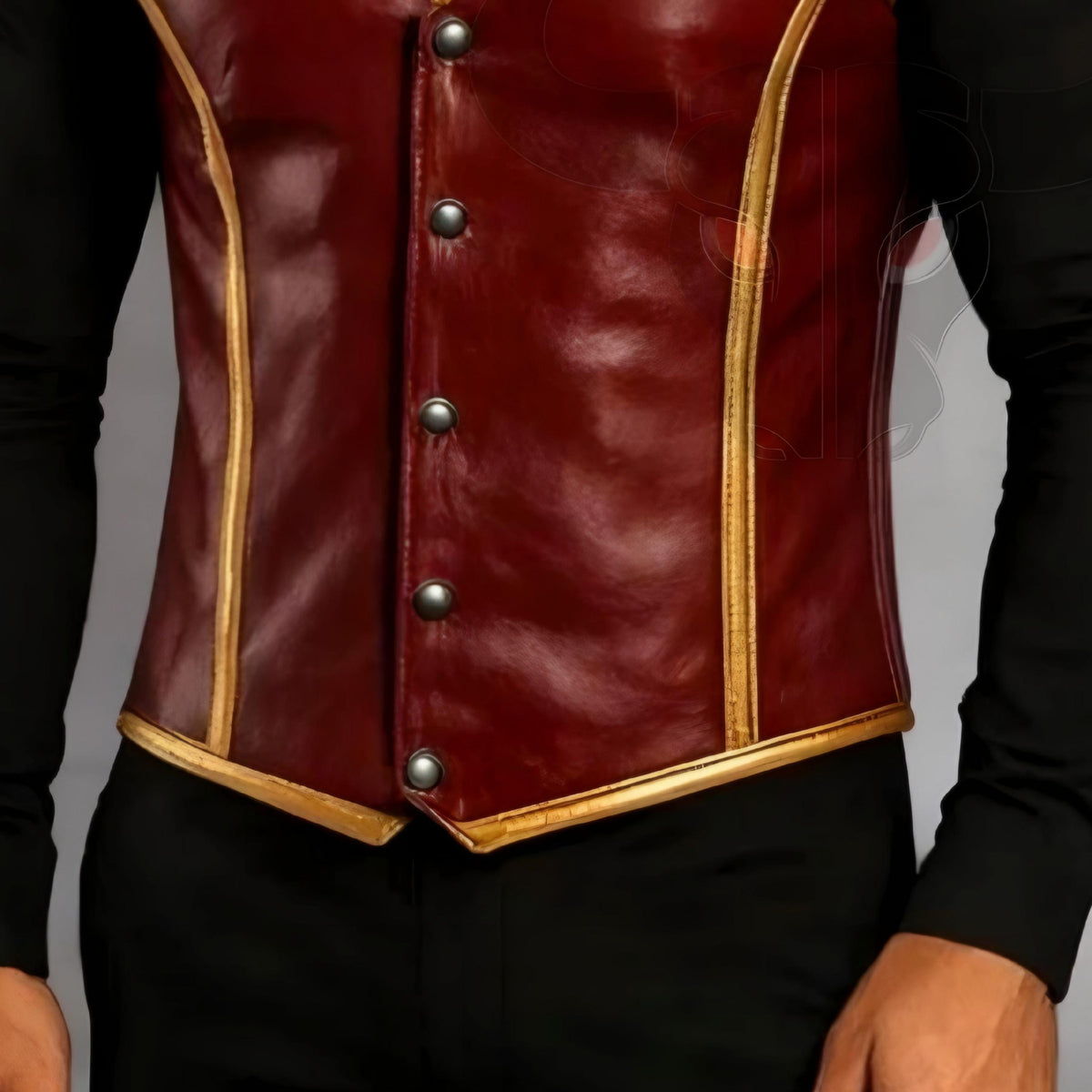 Handmade Maroon Leather Vest with Gold Trim for Men | Steampunk Cosplay Costume Outfit