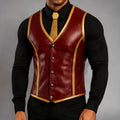 Handmade Maroon Leather Vest with Gold Trim for Men | Steampunk Cosplay Costume Outfit