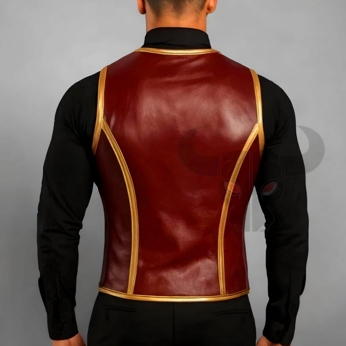 Handmade Maroon Leather Vest with Gold Trim for Men | Steampunk Cosplay Costume Outfit