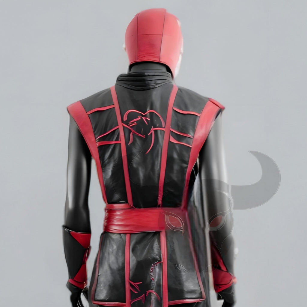 Red Black Ninja Warrior Costume Men’s Leather Cosplay Outfit Mortal Style Suit