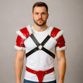 Red Leather Fur Pauldrons Shoulder Armor Harness Cosplay Costume Festival Accessory Men Rave Wear