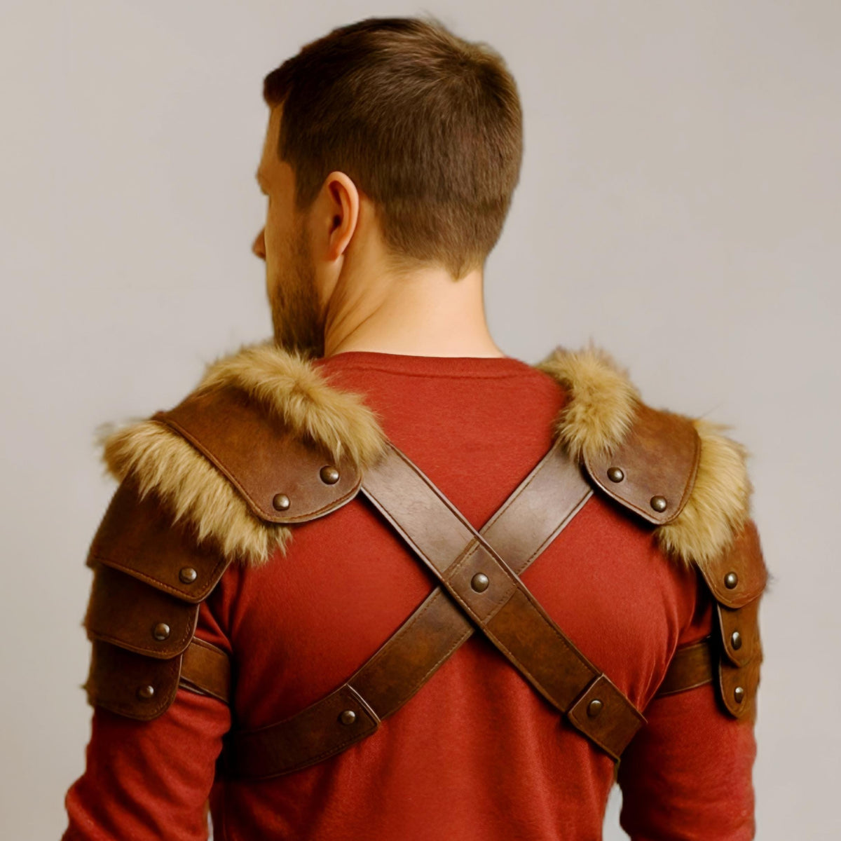 Handmade Leather Fur Shoulder Armor Pauldron for Cosplay LARP Viking Warrior Men Costume Gear