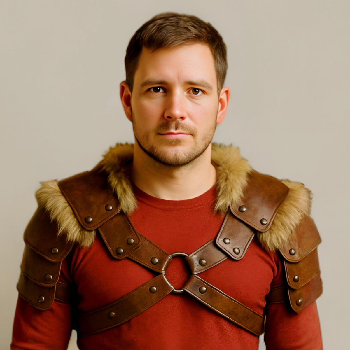 Handmade Leather Fur Shoulder Armor Pauldron for Cosplay LARP Viking Warrior Men Costume Gear