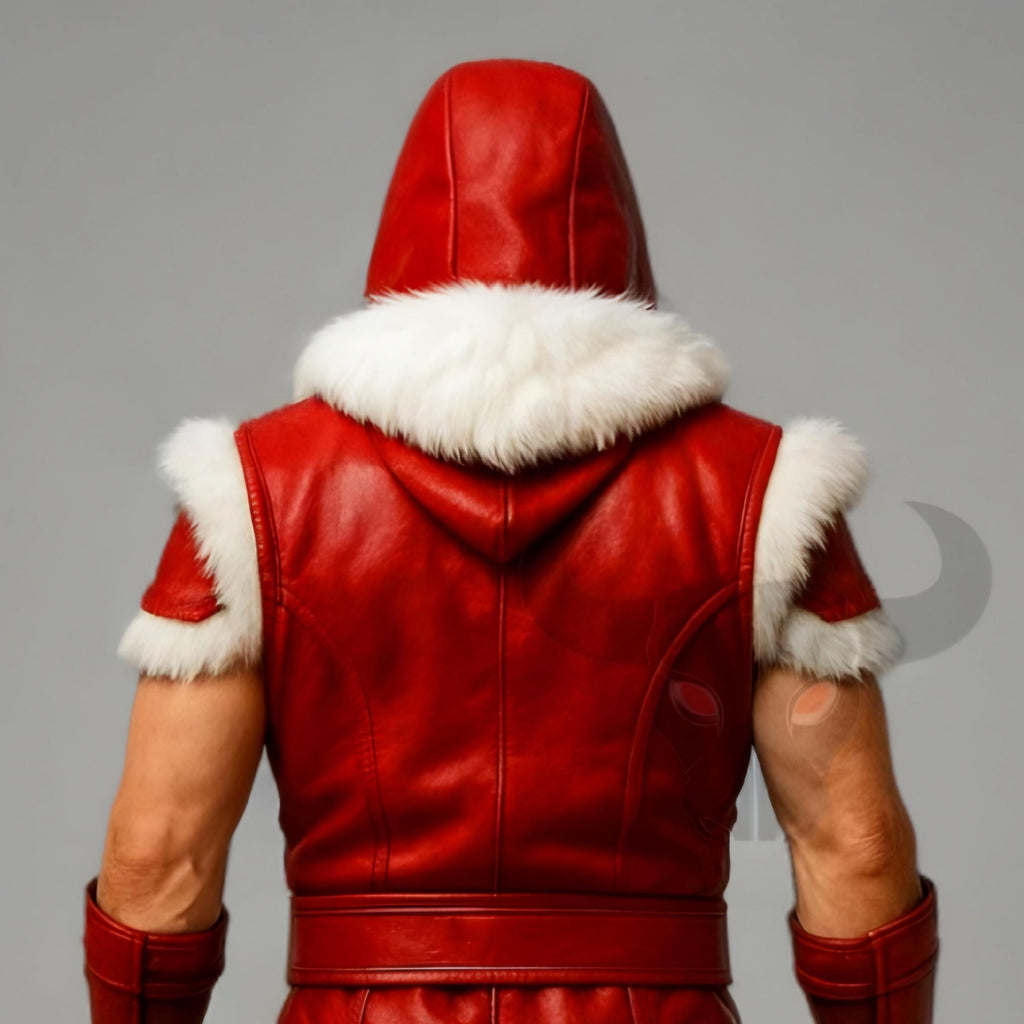 Red Leather Warrior Hooded Costume with Fur Trim | Mortal Kombat Inspired Outfit Cosplay Mens