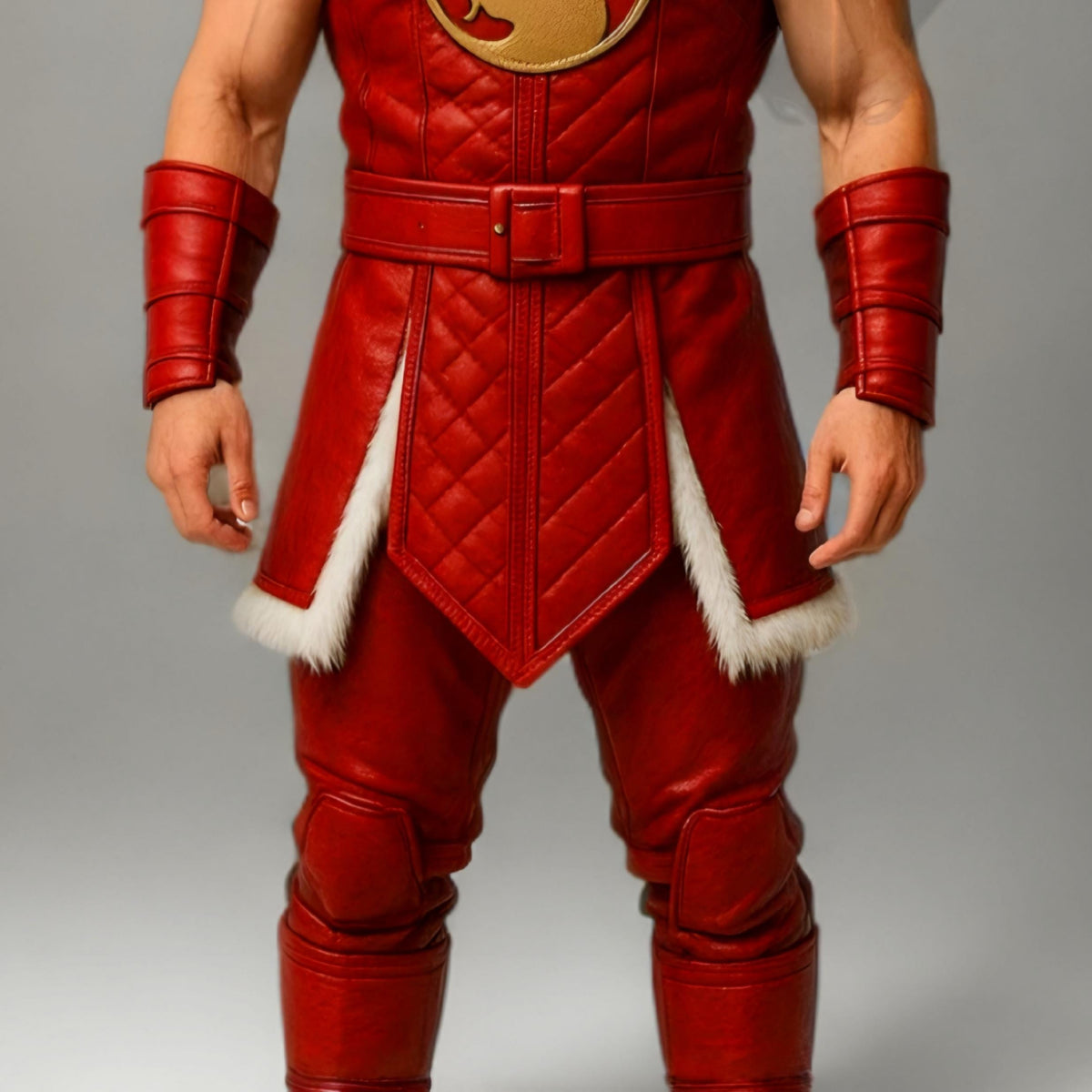 Red Leather Warrior Hooded Costume with Fur Trim | Mortal Kombat Inspired Outfit Cosplay Mens