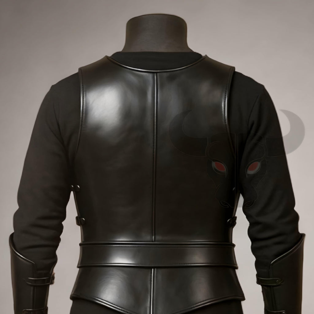 Black Leather Chest Armor Costume Medieval Warrior Chestplate with Arm Bracers for Cosplay