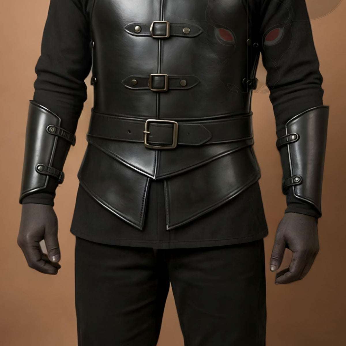 Black Leather Chest Armor Costume Medieval Warrior Chestplate with Arm Bracers for Cosplay