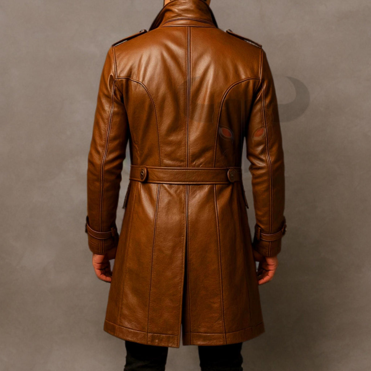Men’s Brown Leather Trench Coat | Vintage Double-Breasted Long Jacket | Handmade Steampunk Outerwear