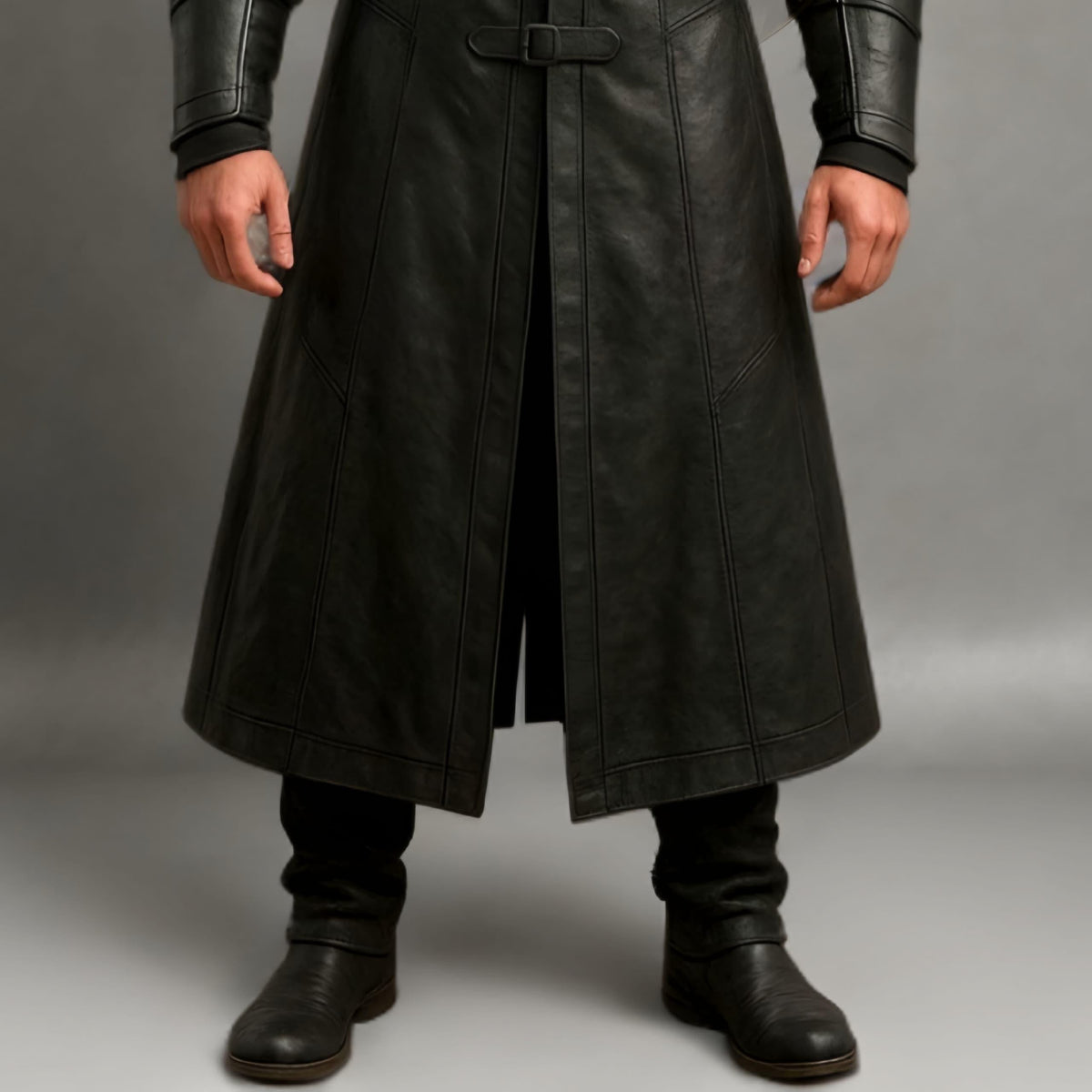 Medieval Black Leather Warrior Coat with Fur Collar | Viking Trench Armor Cosplay Costume